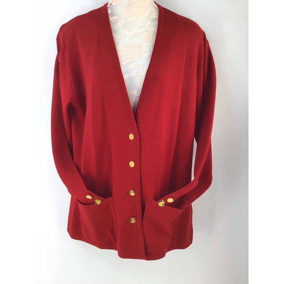 St. Croix Wool Cardigan Jacket Red Gold Buttons - Picture 12 of 12